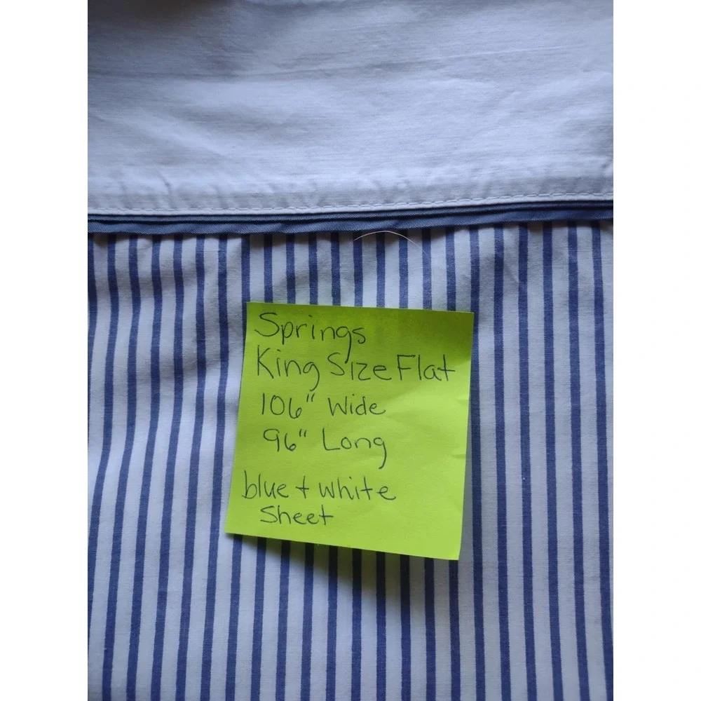 Springs King Flat Sheet Striped Blue White Cotton Blend Beach House Nautical USA